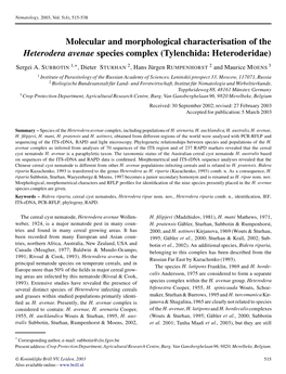 Molecular and Morphological Characterisation of the Heterodera Avenae Species Complex (Tylenchida: Heteroderidae)