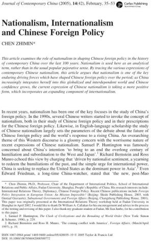 Nationalism, Internationalism and Chinese Foreign Policy CHEN ZHIMIN*