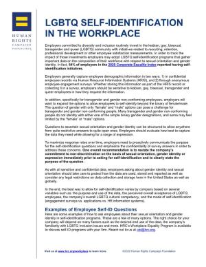Lgbtq Self-Identification in the Workplace
