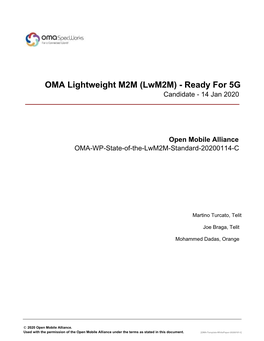14 Jan 2020 Open Mobile Alliance OMA-WP-State-Of-The-Lwm2m-Standard-20200114-C