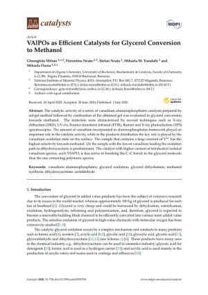 Valpos As Efficient Catalysts for Glycerol Conversion to Methanol