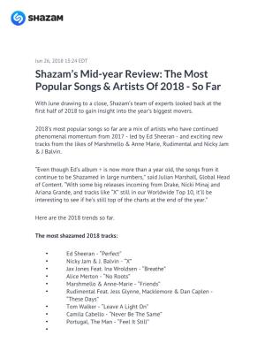 Shazam's Mid-Year Review: the Most Popular Songs