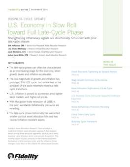 U.S. Economy in Slow Roll Toward Full Late-Cycle Phase