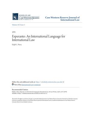 Esperanto: an International Language for International Law Ralph L