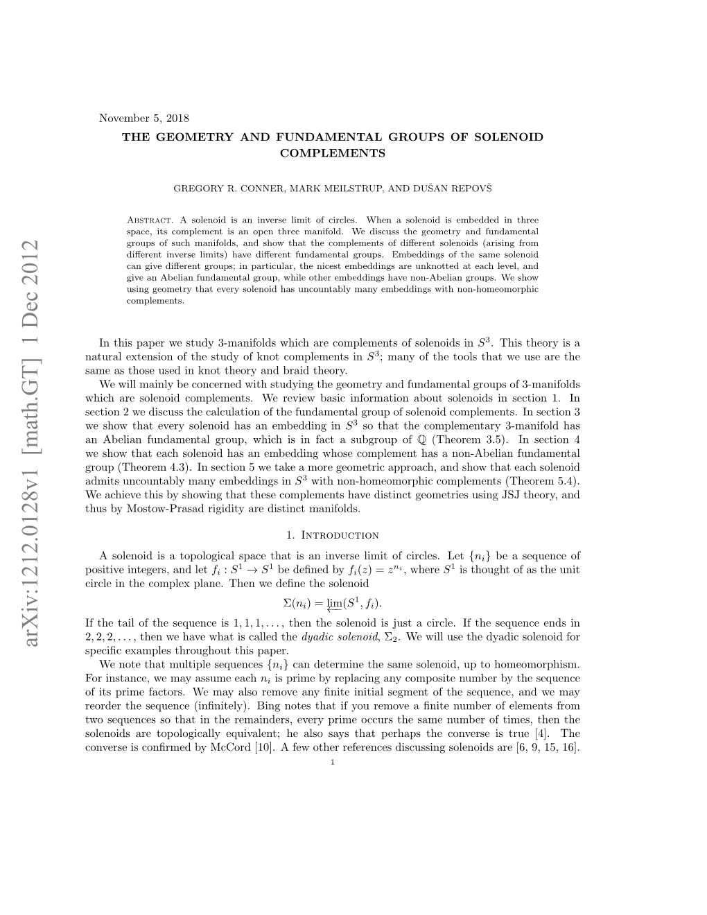 The Geometry and Fundamental Groups of Solenoid Complements