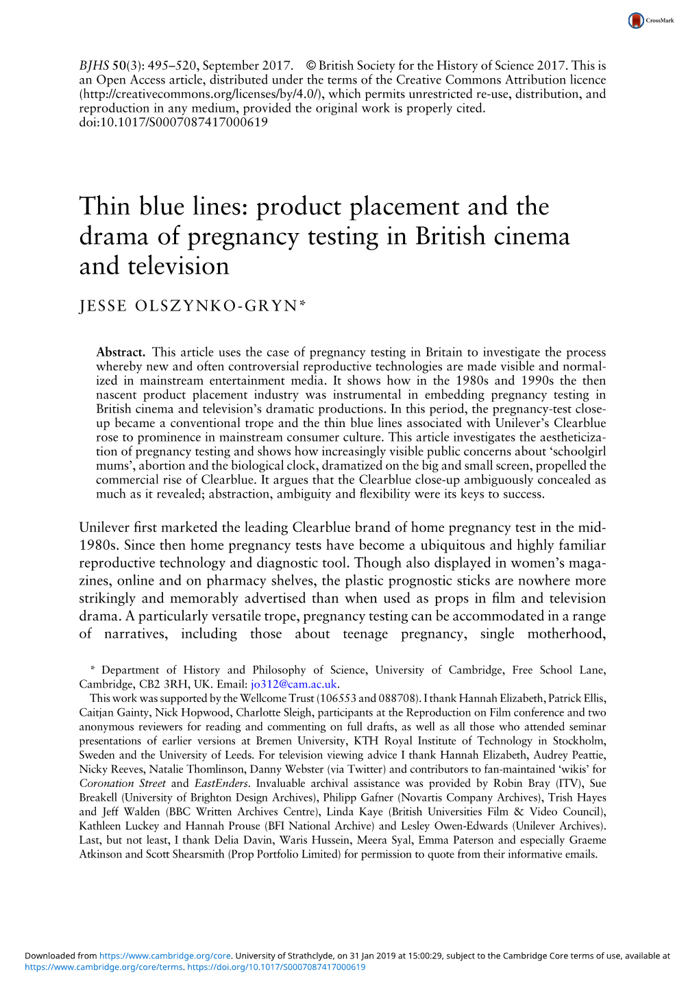 Thin Blue Lines: Product Placement and the Drama of Pregnancy Testing in British Cinema and Television