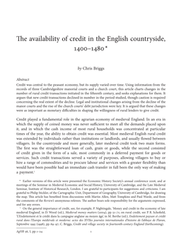 The Availability of Credit in the English Countryside, 1400–1480*