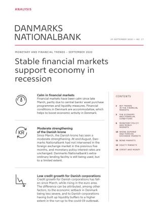 MONETARY and FINANCIAL TRENDS – SEPTEMBER 2020 Stable Financial Markets Support Economy in Recession
