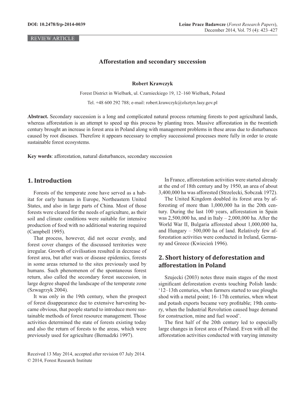 Afforestation and Secondary Succession