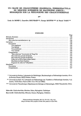 Mammalia, Perissodactyla) Du Mio Cene Superieur De Macedoine (Grece): Remarques Sur La Phylogenie Des Chalicotheriinae