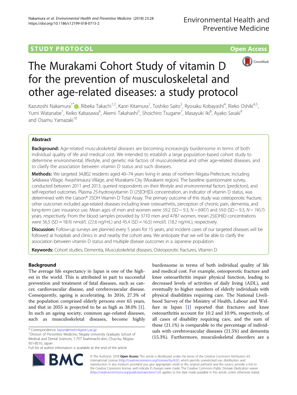 The Murakami Cohort Study of Vitamin D for the Prevention Of