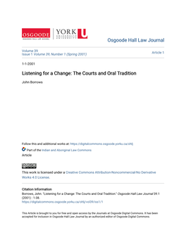 Listening for a Change: the Courts and Oral Tradition