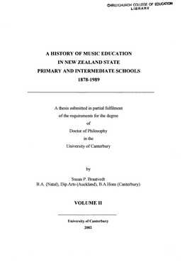 A History of Music Education in New Zealand State Primary and Intermediate Schools 1878-1989
