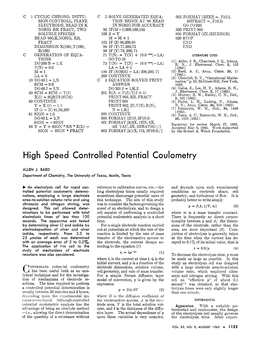 High Speed Controlled Potential Coulometry