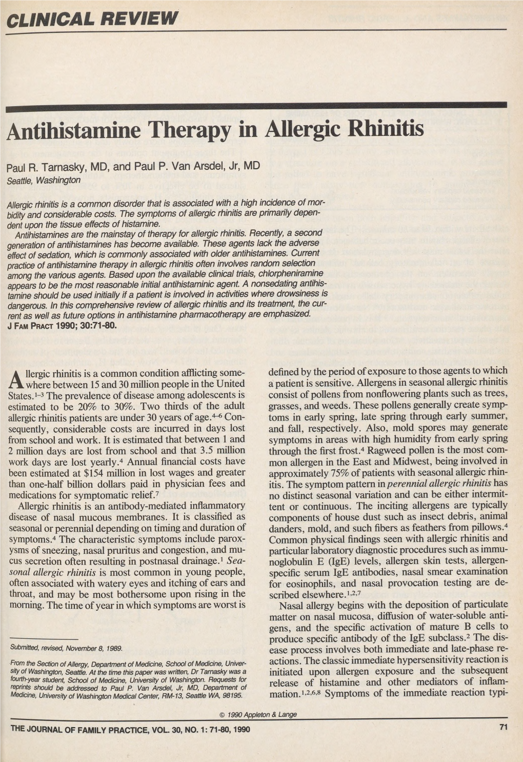 Antihistamine Therapy in Allergic Rhinitis