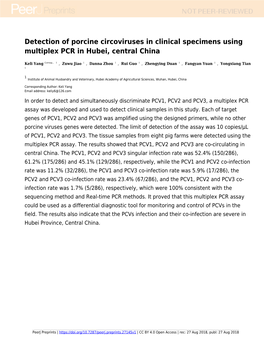 Detection of Porcine Circoviruses in Clinical Specimens Using Multiplex PCR in Hubei, Central China