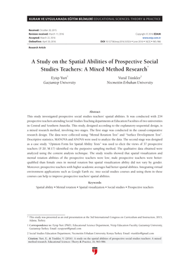 A Study on the Spatial Abilities of Prospective Social Studies Teachers: a Mixed Method Research*