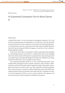 An Experiential Comparative Tool for Board Games