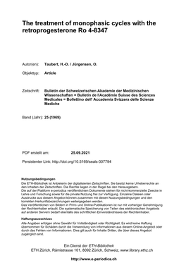 The Treatment of Monophasic Cycles with the Retroprogesterone Ro 4-8347