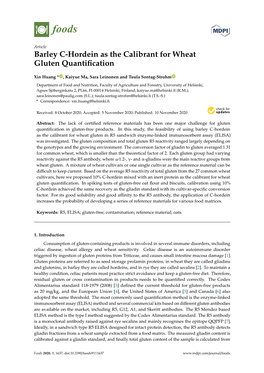 Barley C-Hordein As the Calibrant for Wheat Gluten Quantification