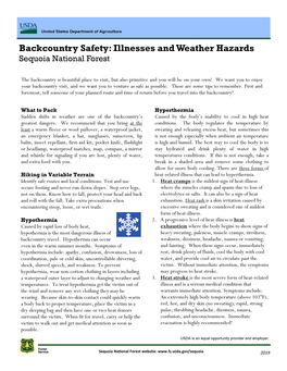 Backcountry Safety: Illnesses and Weather Hazards Sequoia National Forest