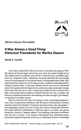 Historical Precedents for Martha Stewart