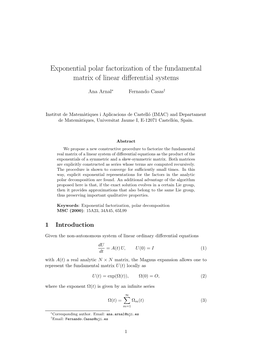 Exponential Polar Factorization of the Fundamental Matrix of Linear Diﬀerential Systems