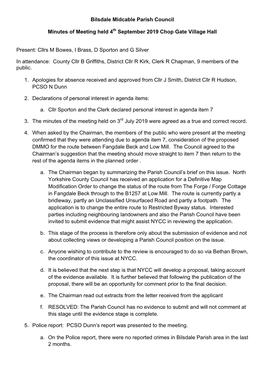 Bilsdale Midcable Parish Council Minutes of Meeting Held 4Th