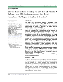 Bilateral Keratomalacia Secondary to Diet Induced Vitamin a Deficiency in an Ethiopian Young Woman: a Case Report
