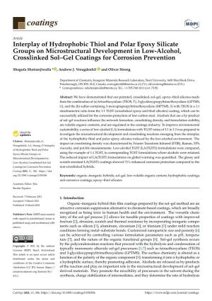 Interplay of Hydrophobic Thiol and Polar Epoxy Silicate Groups on Microstructural Development in Low-Alcohol, Crosslinked Sol–Gel Coatings for Corrosion Prevention