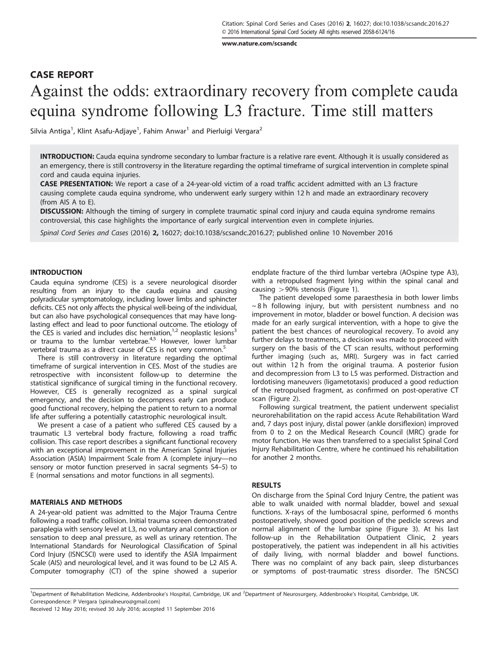 Extraordinary Recovery from Complete Cauda Equina Syndrome Following L3 Fracture