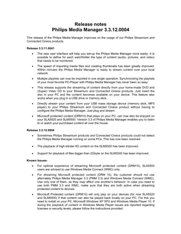 Release Notes Philips Media Manager 3.3.12.0004