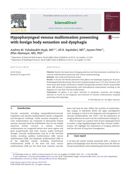 Hypopharyngeal Venous Malformation Presenting with Foreign Body Sensation and Dysphagia