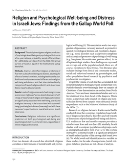 Religion and Psychological Well-Being and Distress in Israeli Jews: Findings from the Gallup World Poll