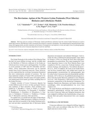 The Berriasian–Aptian of the Western Gydan Peninsula (West Siberia): Biofacies and Lithofacies Models