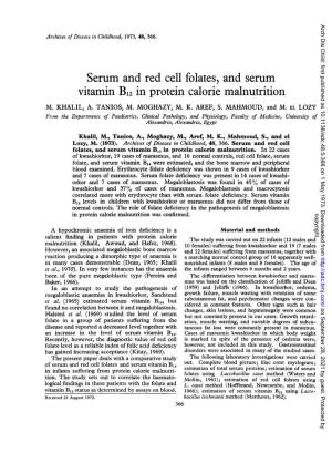 Serum and Red Cell Folates, and Serum Vitamin B12 in Protein Calorie Malnutrition