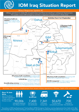 IOM Iraq Situation Report IOM Iraq Mosul Response Update #2 Military Operations to Retake ISIL-Occupied Areas Near Mosul Are Resulting in Widespread Displacement