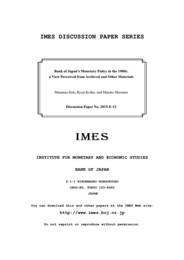 Bank of Japan's Monetary Policy in the 1980S: a View Perceived From