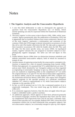 1 the Ergative Analysis and the Unaccusative Hypothesis