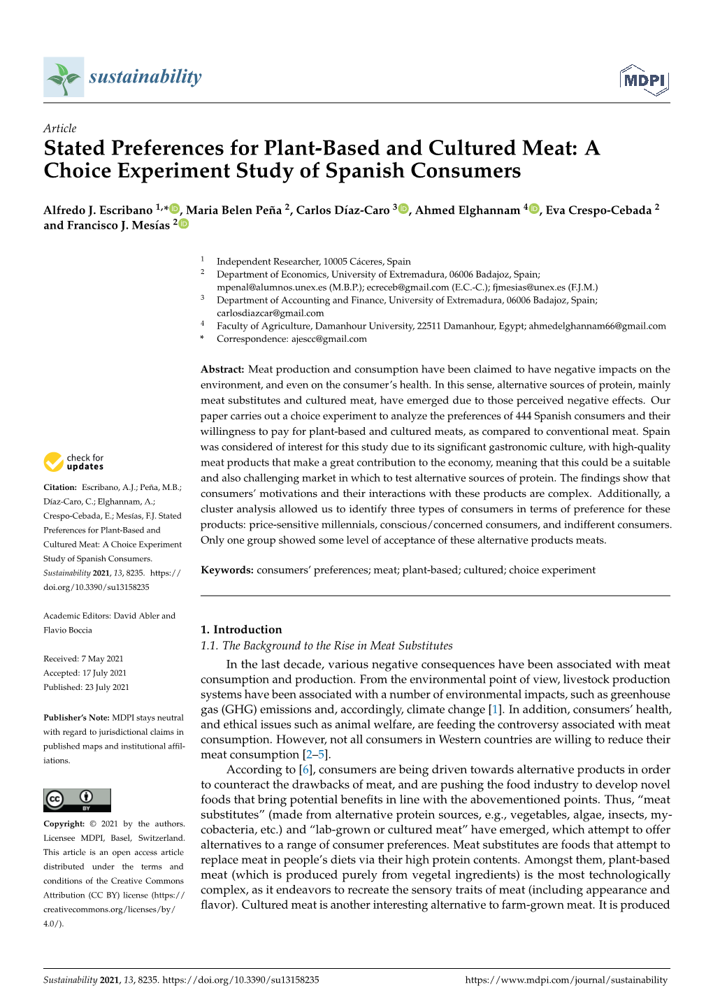 Stated Preferences for Plant-Based and Cultured Meat: a Choice Experiment Study of Spanish Consumers