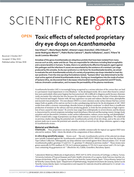 Toxic Effects of Selected Proprietary Dry Eye Drops on Acanthamoeba
