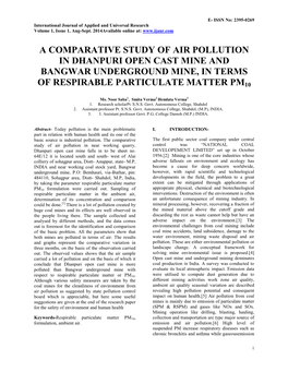 A Comparative Study of Air Pollution in Dhanpuri Open Cast Mine and Bangwar Underground Mine, in Terms of Respirable Particulate Matter Pm10