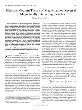 Effective Medium Theory of Magnetization Reversal in Magnetically Interacting Particles Heliang Qu and Jiangyu Li