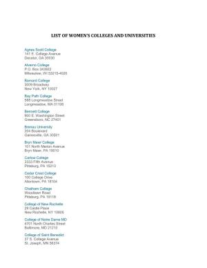 List of Women's Colleges and Universities