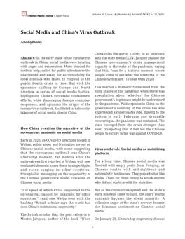 Social Media and China's Virus Outbreak