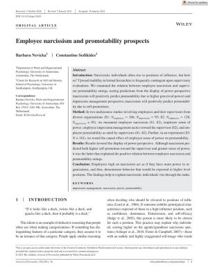 Employee Narcissism and Promotability Prospects