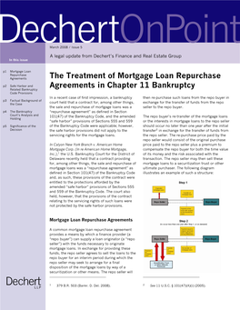 The Treatment of Mortgage Loan Repurchase Agreements in Chapter 11 Bankruptcy