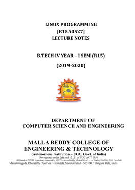 Linux Programming [R15a0527] Lecture Notes