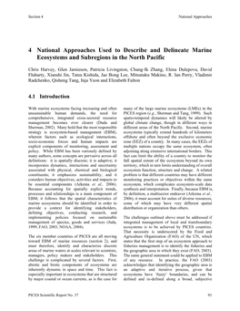 4 National Approaches Used to Describe and Delineate Marine Ecosystems and Subregions in the North Pacific