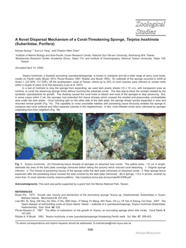 A Novel Dispersal Mechanism of a Coral-Threatening Sponge, Terpios Hoshinota (Suberitidae, Porifera)